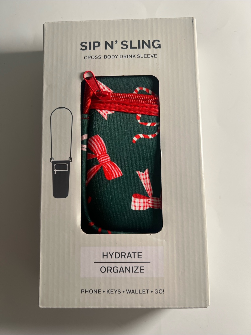 Sip N' Sling 40 oz Cross-Body Drink Sleeve, Removable Strap, Washable Xmas